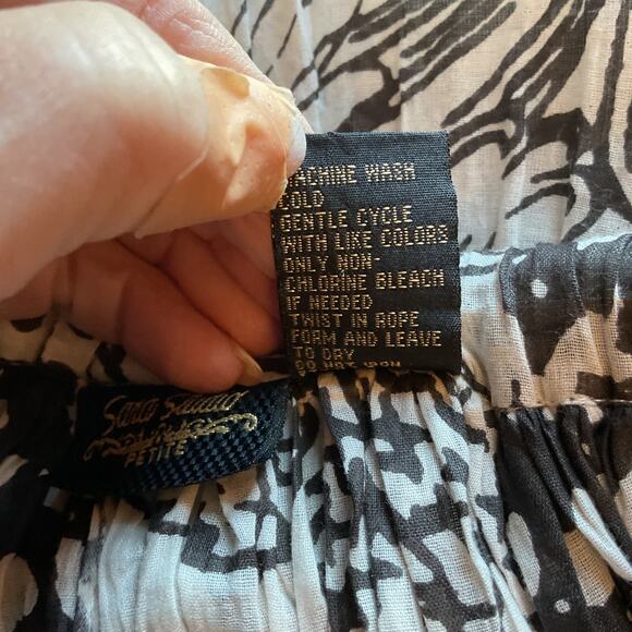 Sara Studio Black & Beige Tie Waist Full Swing Boho Peasant Hippy Midi Skirt PS - Picture 5 of 6